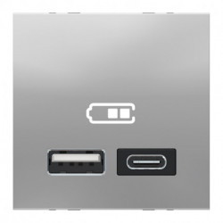 Unica - chargeur USB double - 5Vcc - 2,4A type A+C - 2 modules - alu - méca seul