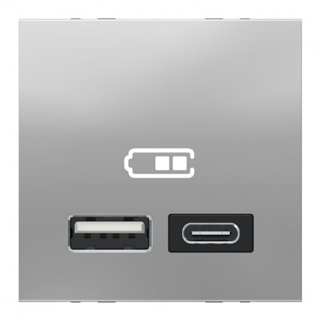 Unica - chargeur USB double - 5Vcc - 2,4A type A+C - 2 modules - alu - méca seul
