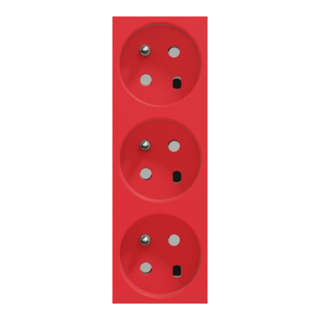 Unica - prise triple 2P+T - FR - 45° - goulotte - détrompage - Rouge - méca seul