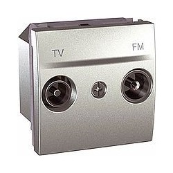 Prise TV/FM passage (1 entrée 1 sortie) 2 modules - Aluminium Schneider Unica