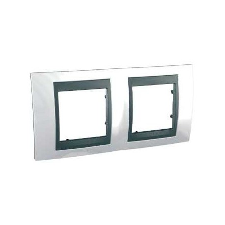 Plaque de Finition 2 Postes 2x2 Modules - Blanc Techno Graphite Aluminium Schneider Unica
