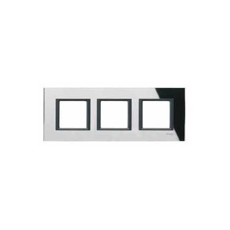 Plaque de Finition 3 Postes 3x2 Modules horizontal 71mm - Miroir Noir liseré Noir Schneider Unica