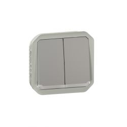 Commande double interrupteur ou poussoir lumineux Plexo composable gris / Legrand