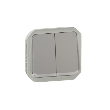 Commande double interrupteur ou poussoir lumineux Plexo composable gris / Legrand