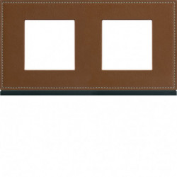 Plaque gallery 2 postes horizontale 71mm matiere coffee leather