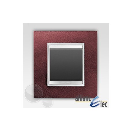 Interrupteur 2 modules lux cuir rubissur noir complet + support Gewiss Chorus 