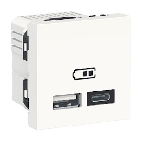 Unica - chargeur USB double - 5Vcc - 2,4A type A+C - 2 modul - blanc - méca seul