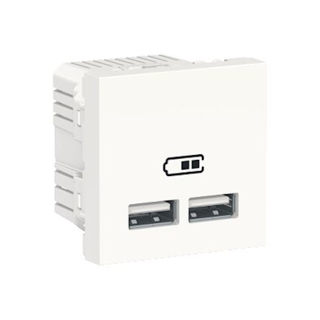 Unica - chargeur USB double - 5Vcc - 1A + 2,1A - 2 modules - Blanc - méca seul