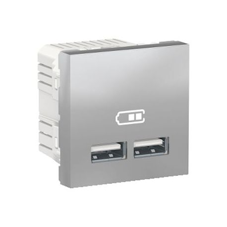 Unica - chargeur USB double - 5Vcc - 1A + 2,1A - 2 modules - Alu - méca seul