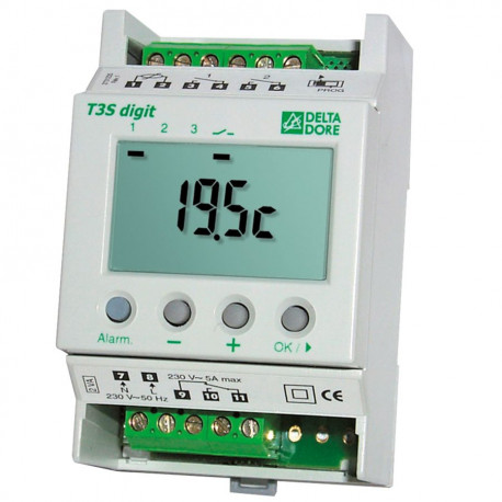 Thermostat (Tout ou Rien) a 3 Seuils pour Systèmes de Chauffage En Milieu Tertiaire ou Industriel DeltaDore T3S Digit